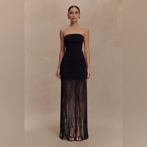 Meshki Black Strapless Fringe Dress
